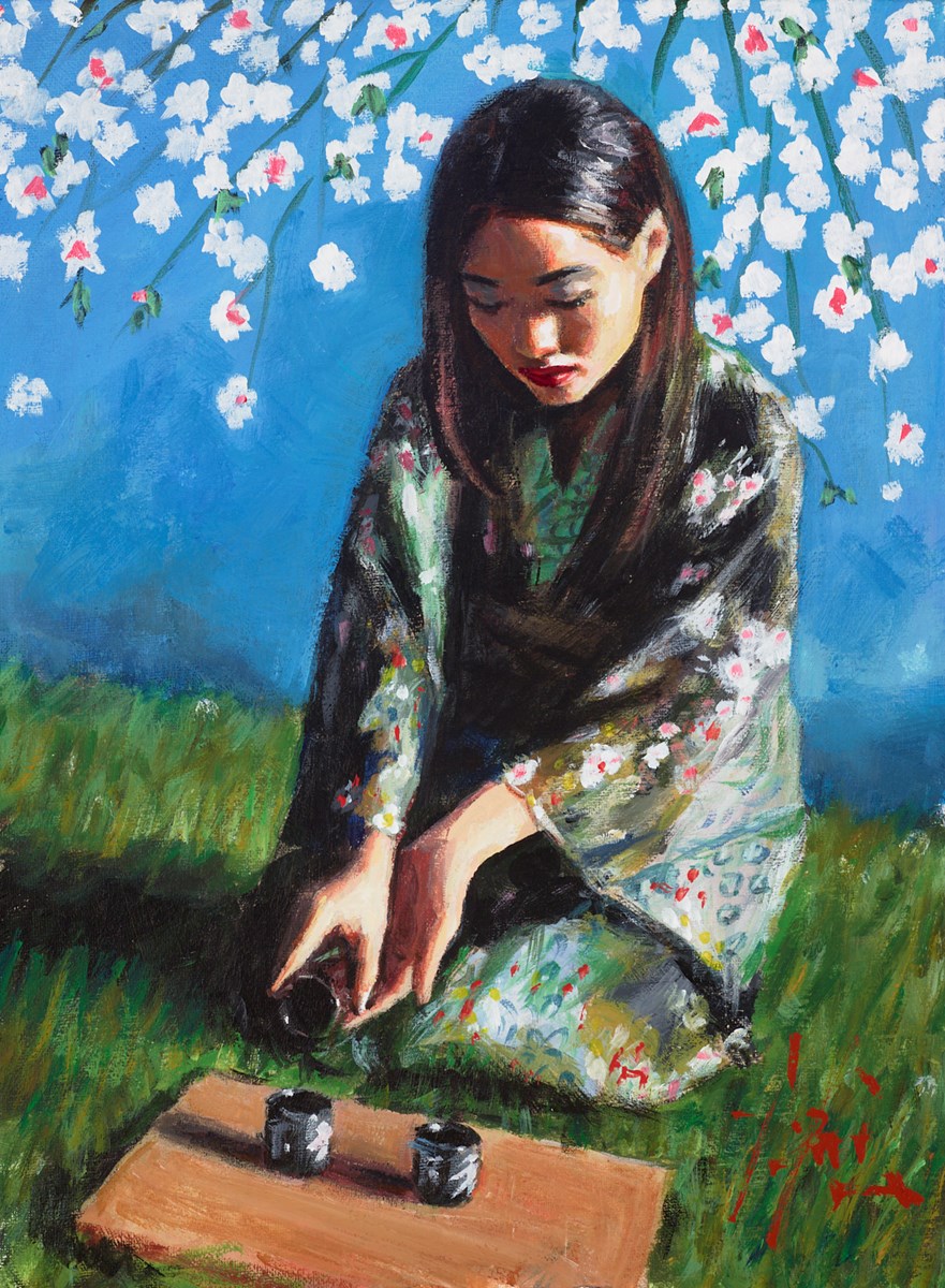 Geisha with White Flowers